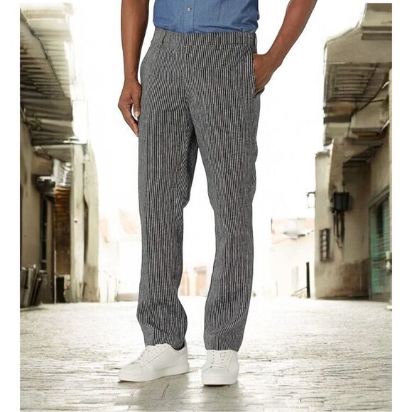Cubavera Men's 40 x 32 Mini Stripe‎ Linen Pant Summer Vacation Trousers - Picture 1 of 11